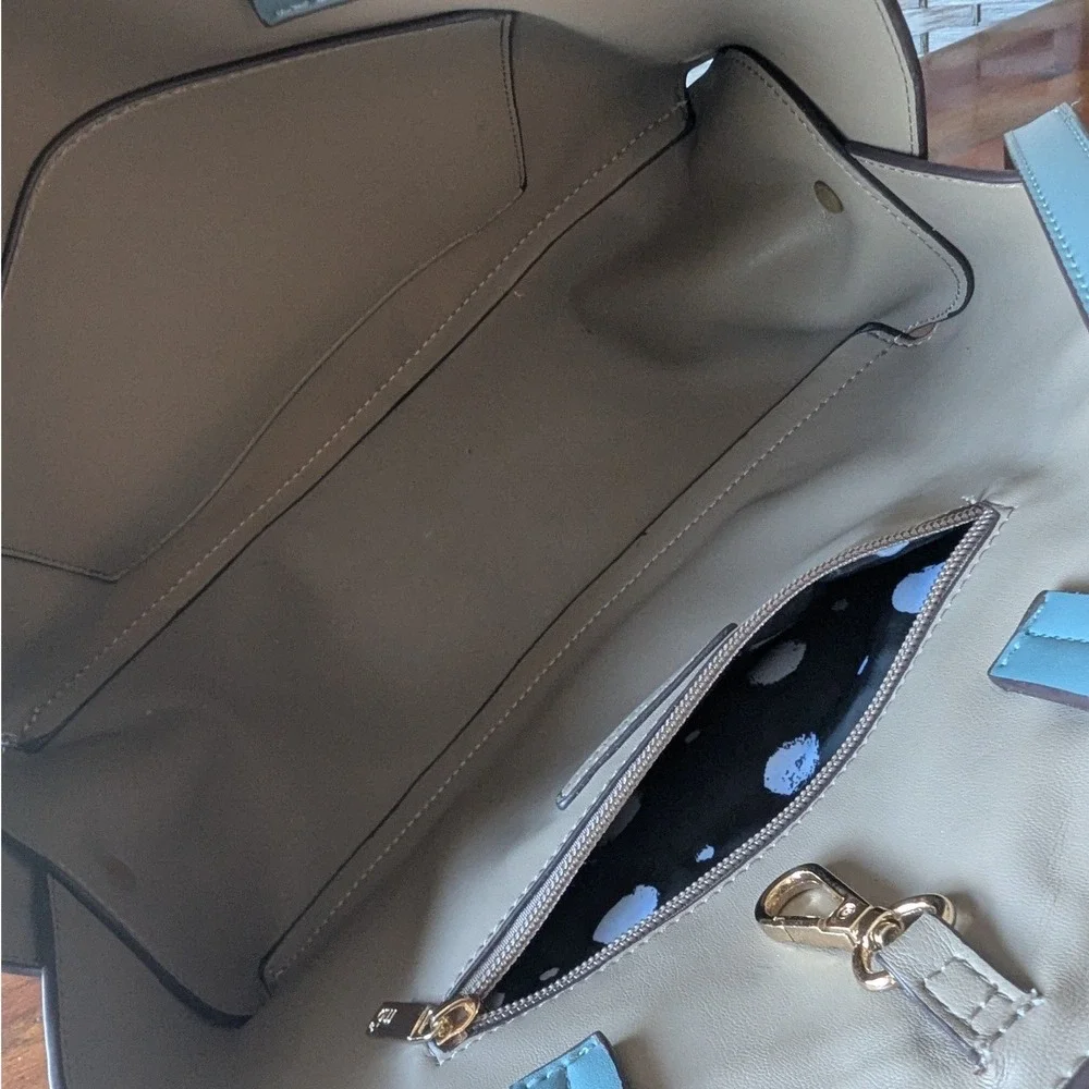 Melie Bianco Satchel Blue Vegan Leather Dome Bag Crossbody Structured Chic READ